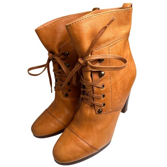 Vtg J Crew Leather LaceUp Heeled Ankle Booties Women Sz 7.5 Italian Made Granny - Picture 16 of 16